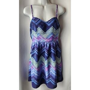 American Eagle Sundress‎ Blue Chevron Spaghetti Straps Back Cut Outs Pockets 6